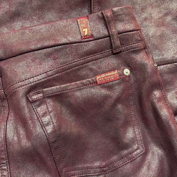 Women 7 For All Mankind 29" Soft Burgundy leather look Skinny Grunge Rock Pants - Picture 15 of 16